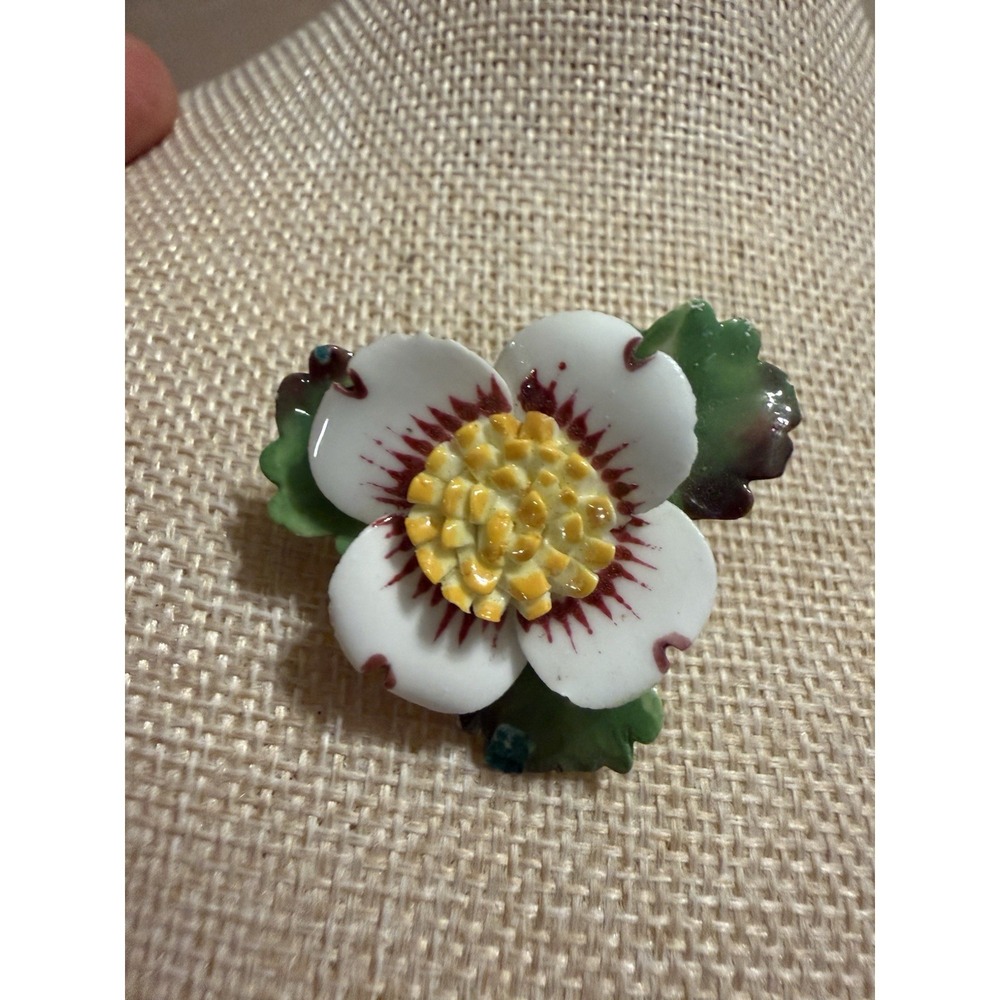 Cara China Staffordshire Bone China Flower Brooch Vintage Made in England White